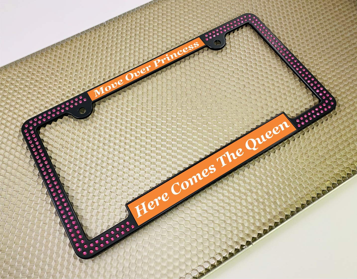 Crystals - Custom Personalized Black Metal Car License Plate Frame with Pink Cr - Picture 127 of 132