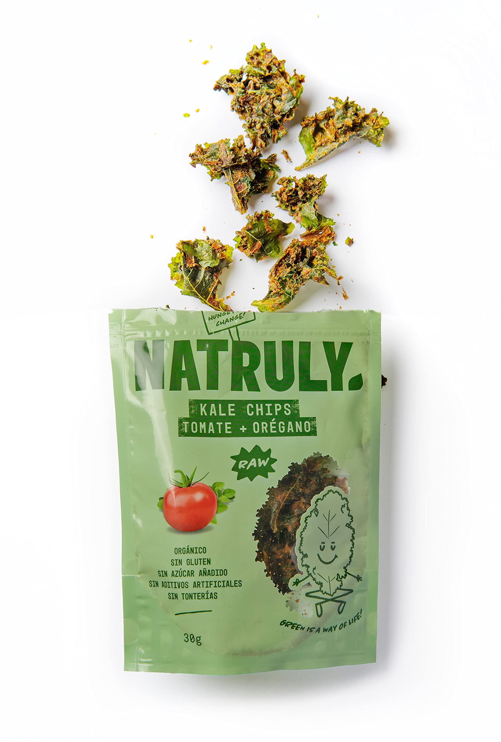 Natruly Kale Chips Sabor Italiano - Snack Saludable Orgánico Cruijiente con Semillas, Sin Gluten -Pack 8x30g