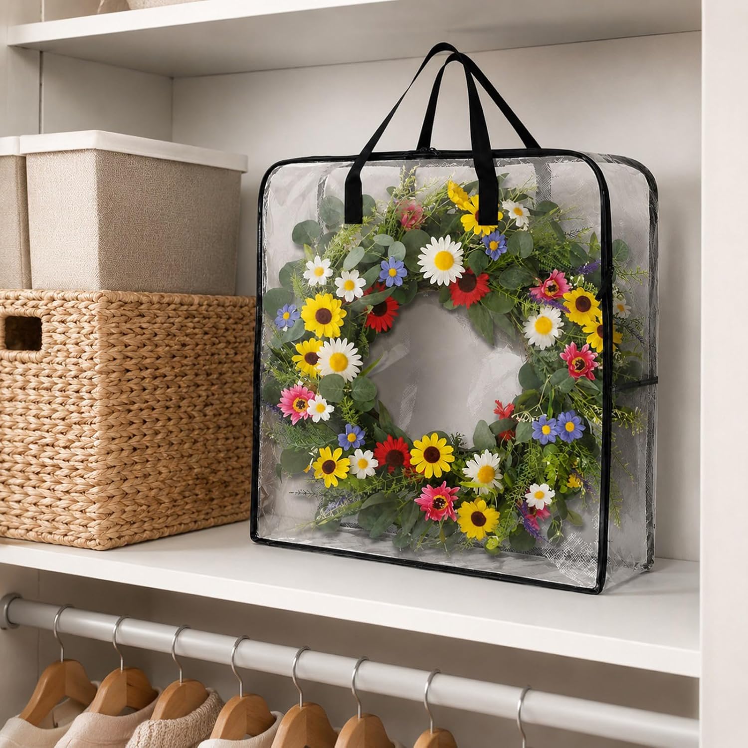Off-Season Decor Storage Bag Wreath Organizer PP Closet Cabinet Tidying Holder Household Indoor Display Care Purchase Unit Wreath Organizer Seasonal Decor Storage Holiday Bag Home Closet Off