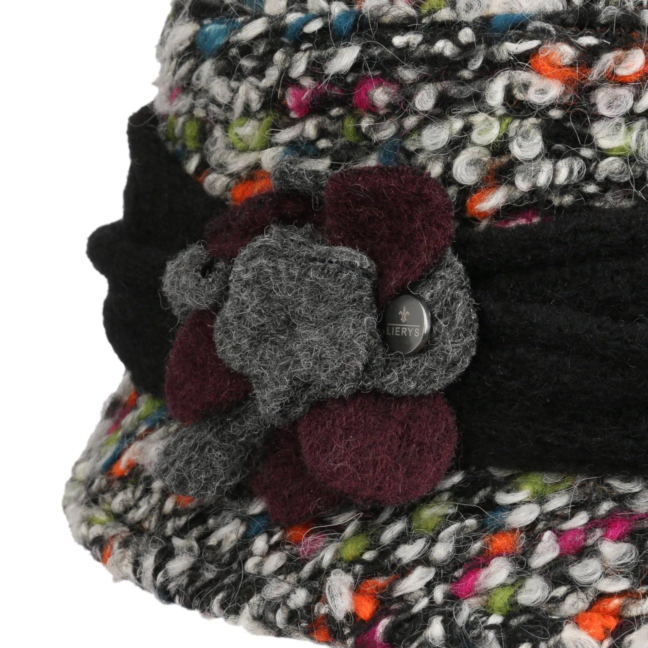 LIERYS Colourtouch Wollhut Damenhut mit Blume Bucket Hat Garniturband aus Filz Made in Italy Damen Herbst Winter