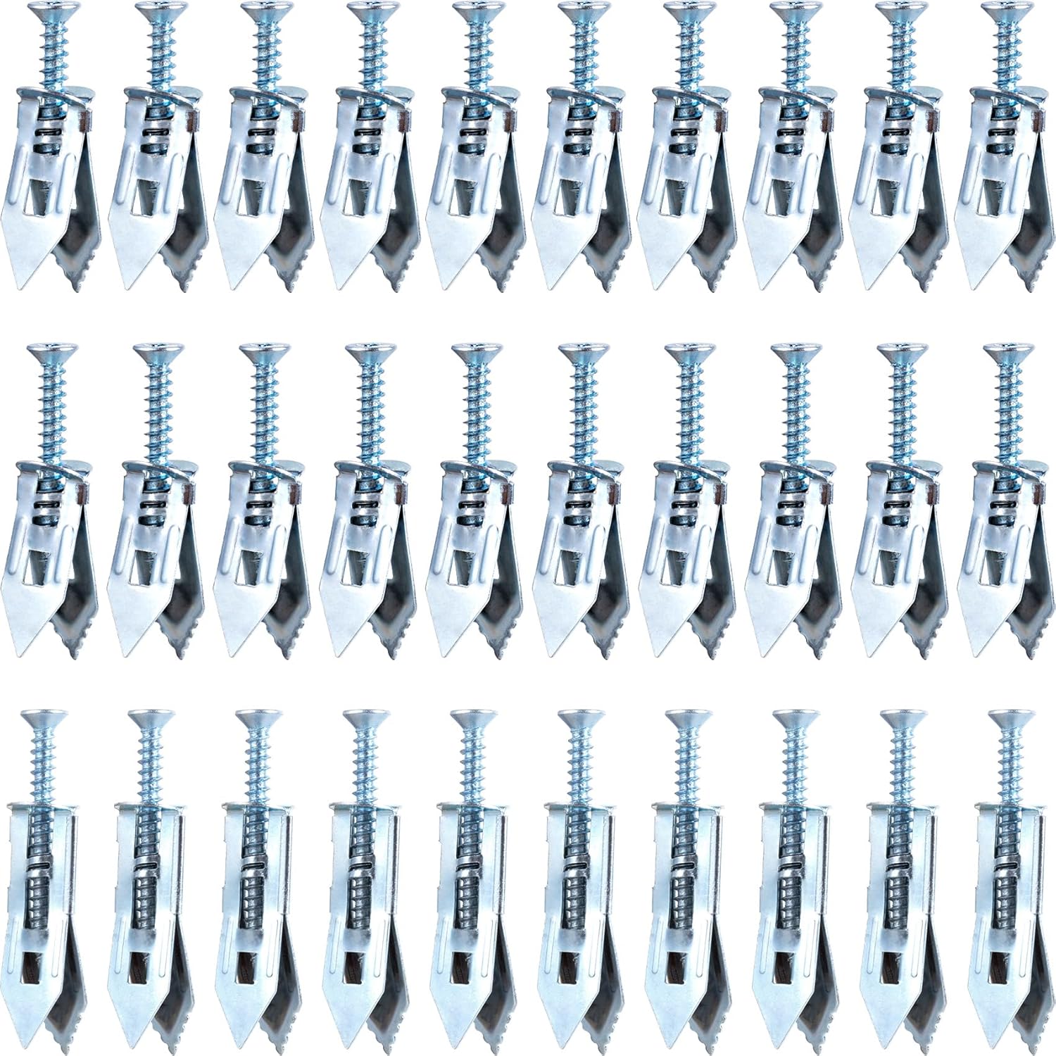 PAGOW 60 Pcs Self-Drilling Anchors, 3 Sizes Anchors and Screws for Heavy Duty, Metal Screw Anchors Kit, No Drill and Holes in Wall (Silver, 1.18"+1.37"+1.57")
