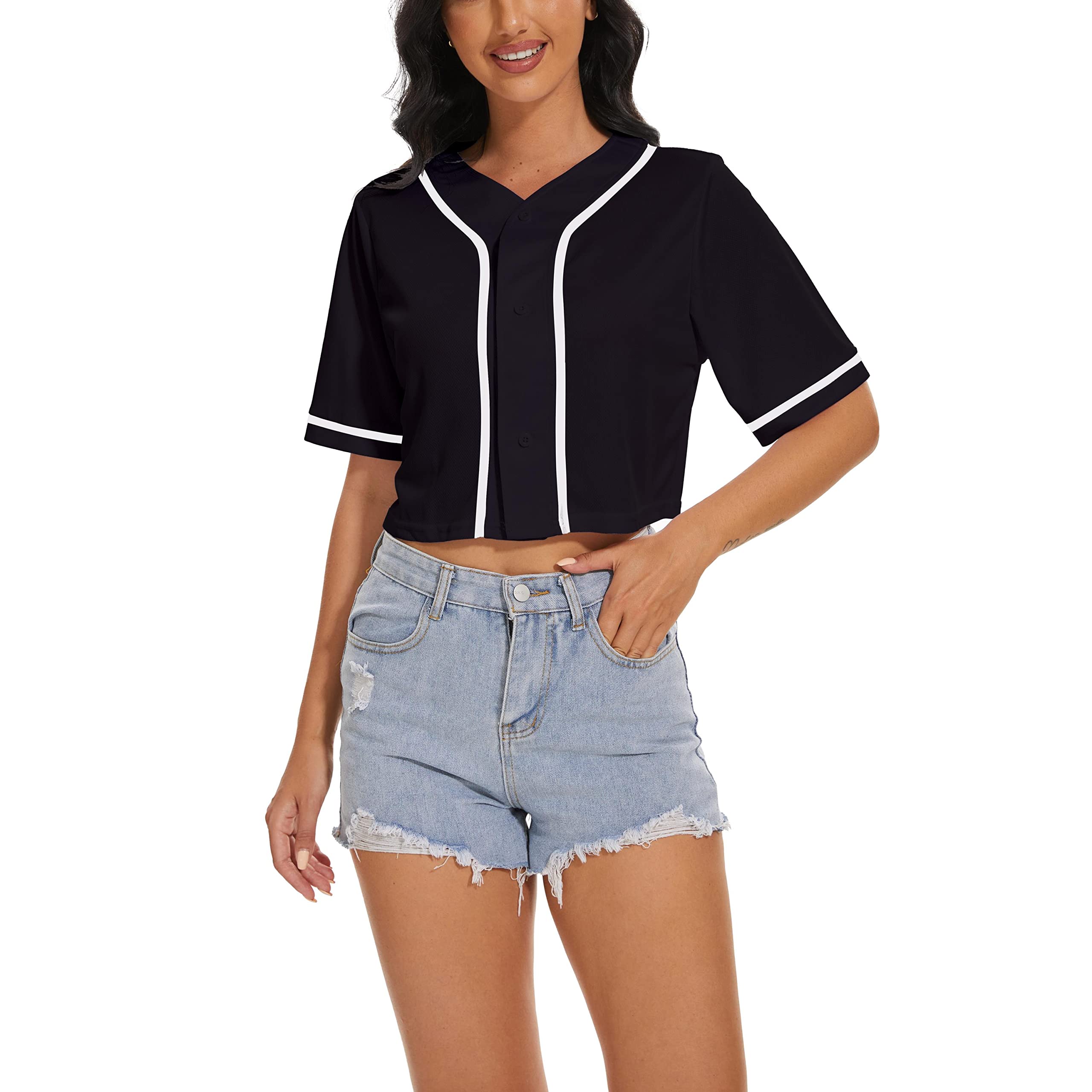 BAICAIYU Women's Baseball Jersey Short Crop Tops Blank - softball | Mubboo