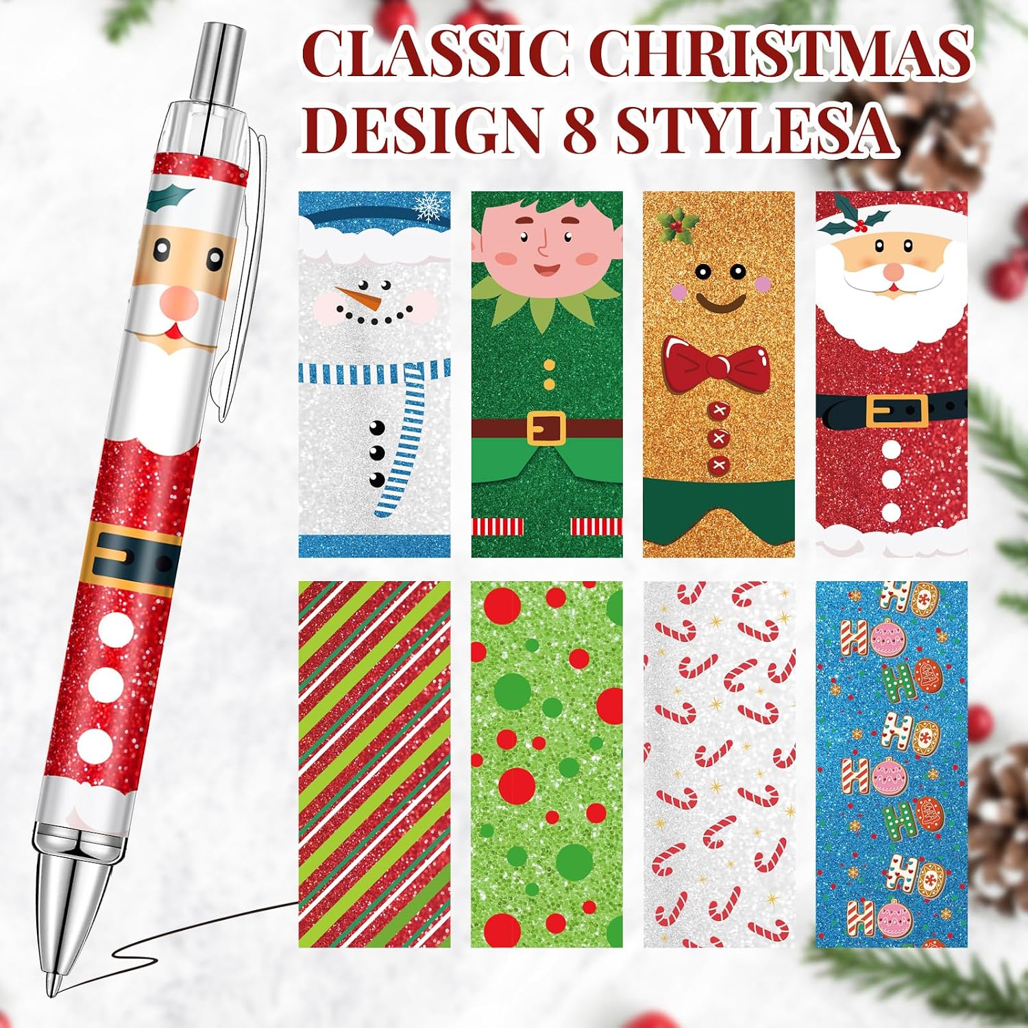 Cholemy 72 Pcs Christmas Pens Bulk Christmas Gel Pen Xmas Retractable Ballpoint Pen 1 mm Black Ink Colorful Xmas Gift Cute Party Supplies Stationery for Winter Party Office Home(Chic Style)