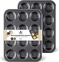 HONGBAKE Nonstick 12-Cup Muffin Pans, 2-Pack Heavy-Duty Carbon Steel Cupcake Tins, Stackable Cheesecake Trays, Dishwasher Safe Dark Grey