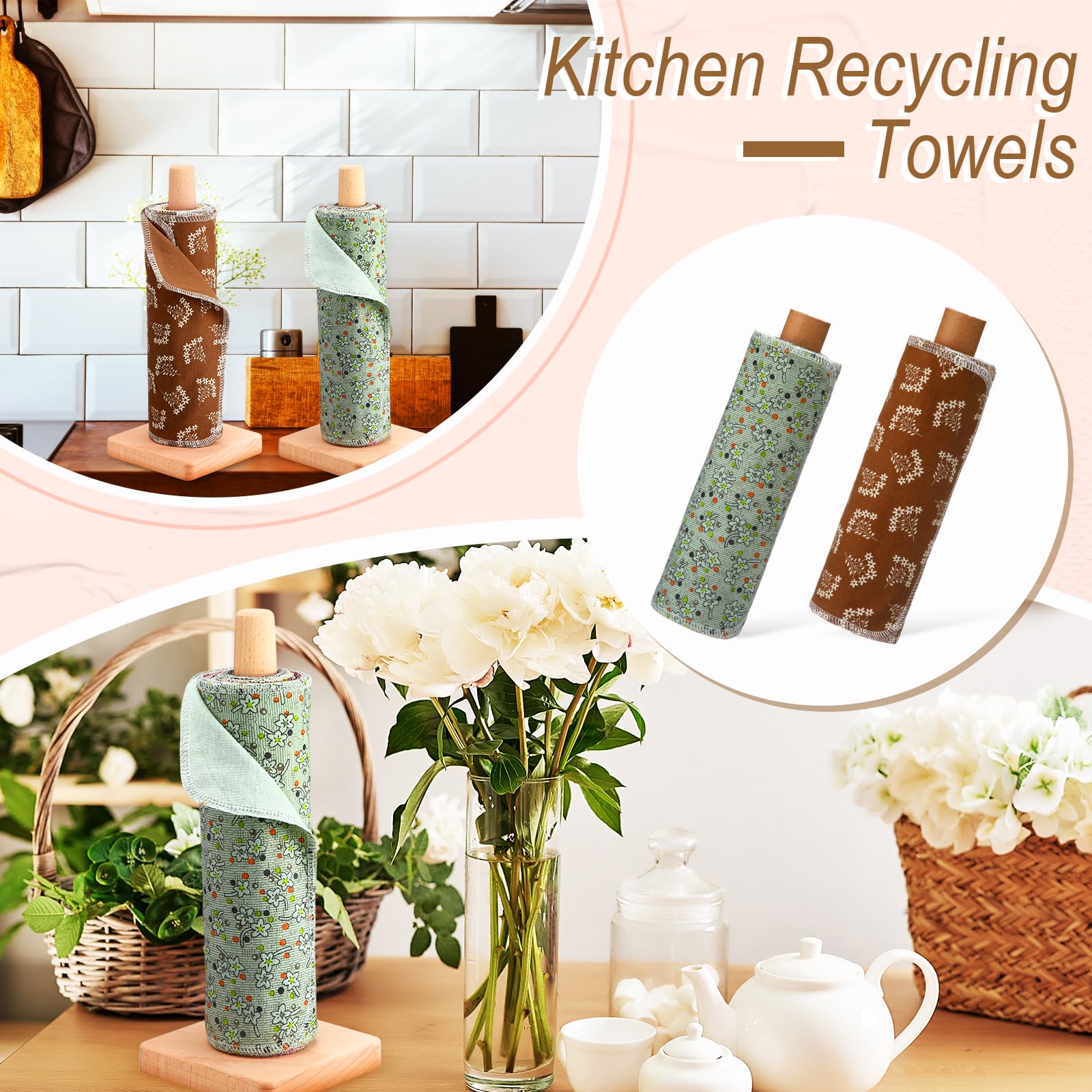 Redbaker 50 toallas de papel reutilizables sin papel, paños de algodón reutilizables, absorbentes, lavables, toallas de papel con rollo de paño de cocina para cocina sin papel (Okra)