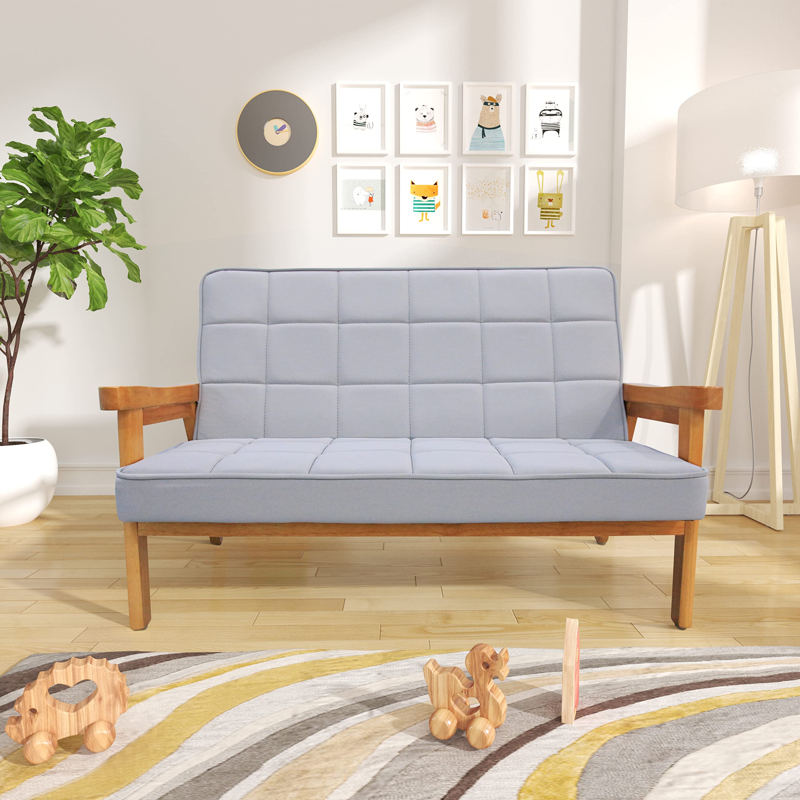 UBGO Modern Upholstered Loveseat, Armrest Wood Legs,Living Room Sofa