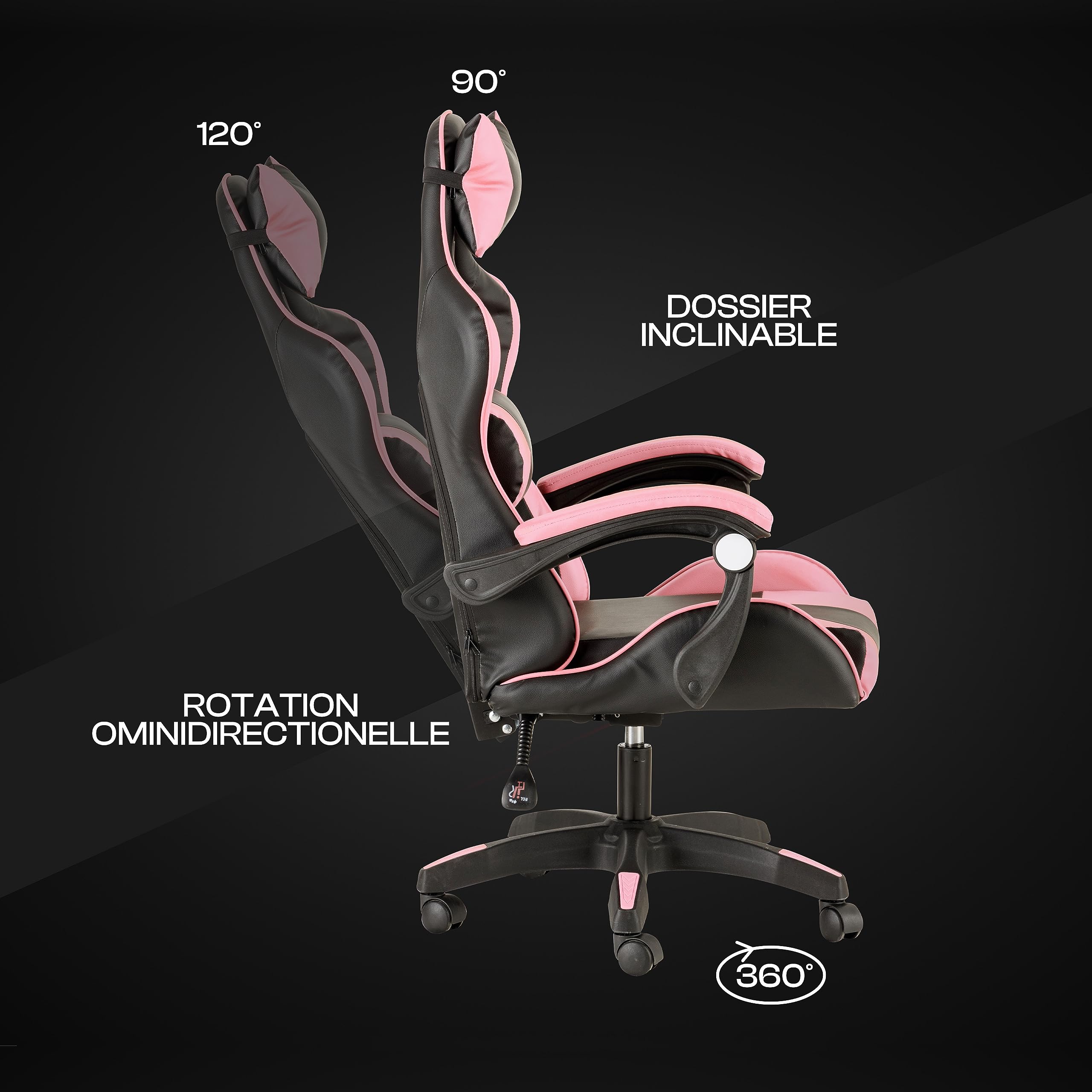 Baroni Home Chaise de Gaming, Chase de Jeux Ergonomique Chaise de Bureau avec Confortable Dossier réglable, Appui-tête et Soutien Lombaire, Rose