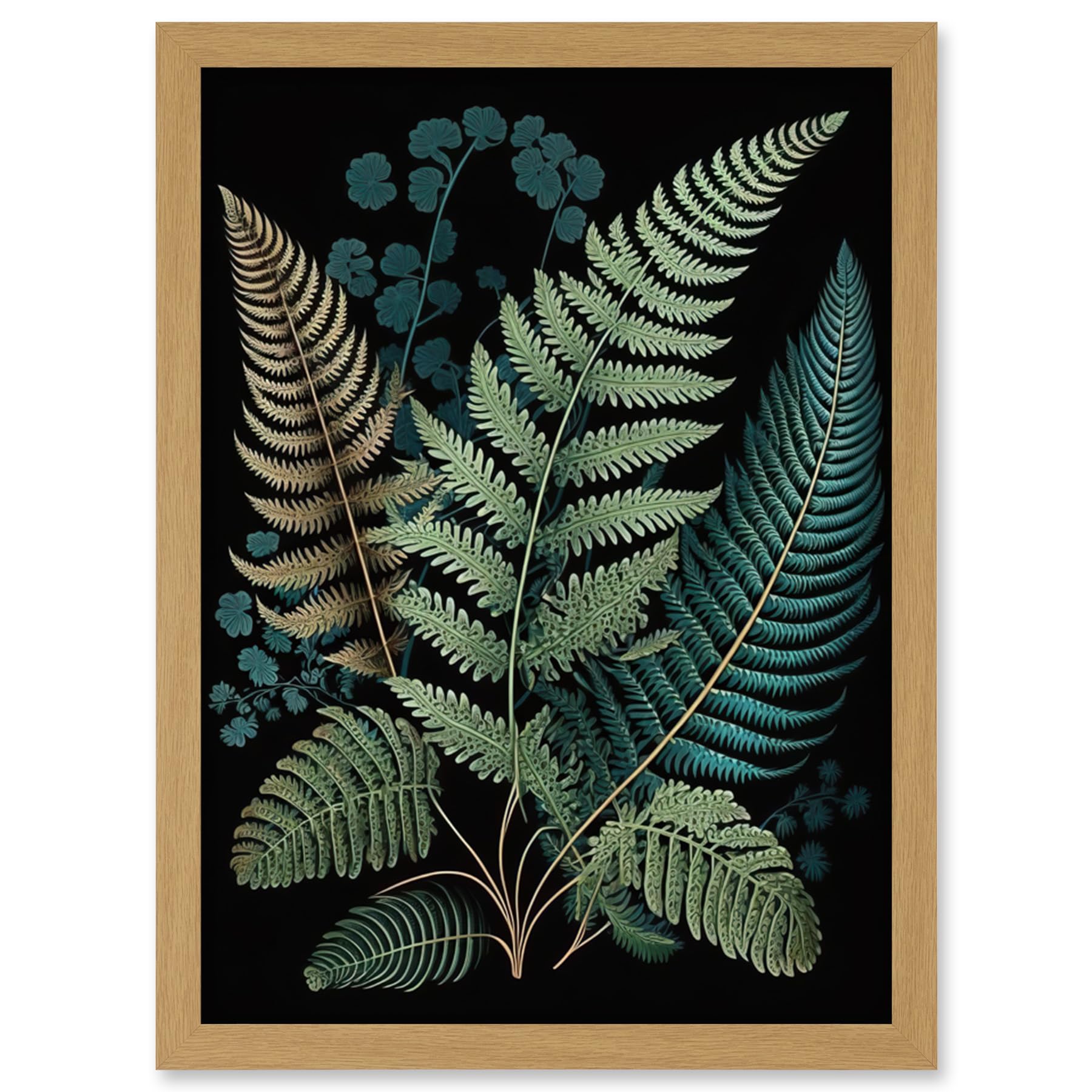 Artery8 Detailed Leaves Fern Fronds Botanical Illustration Artwork Framed Wall Art Print A4