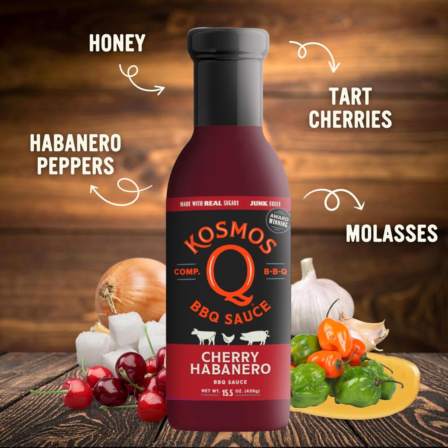 Kosmos Q Cherry Habanero BBQ Sauce, Sweet & Spicy Barbecue Sauce with Tart Cherries & Habanero Heat for Ribs, Pork, Chicken, & Brisket, BBQ Glaze with Real Sugar & Cherry Juice, Gluten Free, 15.5 Oz - Image 3
