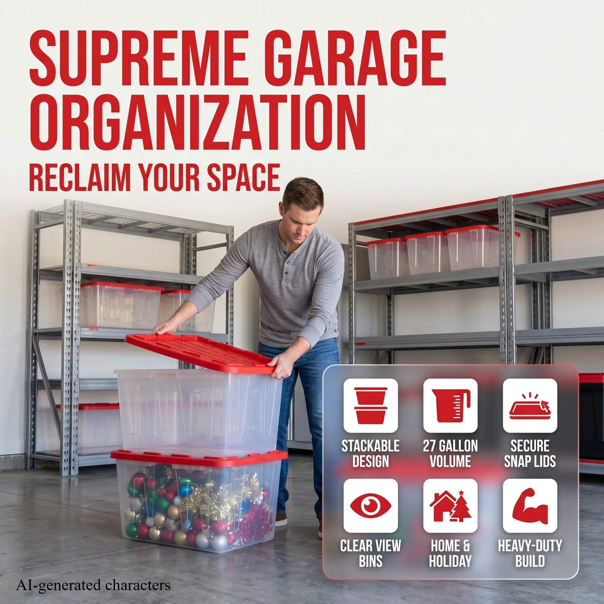 Best 27 Gallon Storage Bin Picks for 2026 3 CLMSTE Pack of 4 Clear Storage Bins with Red Snap Lids, 27 Gallon Plastic Totes — product photo