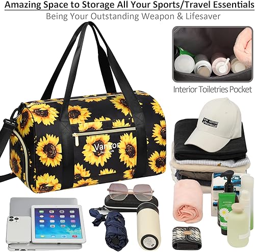 Miniatura 4 de Bolsa de gimnasio para mujer con compartimento para zapatos, impermeable, bolsa de lona deportiva para viajes, fin de semana, llevar en la playa,