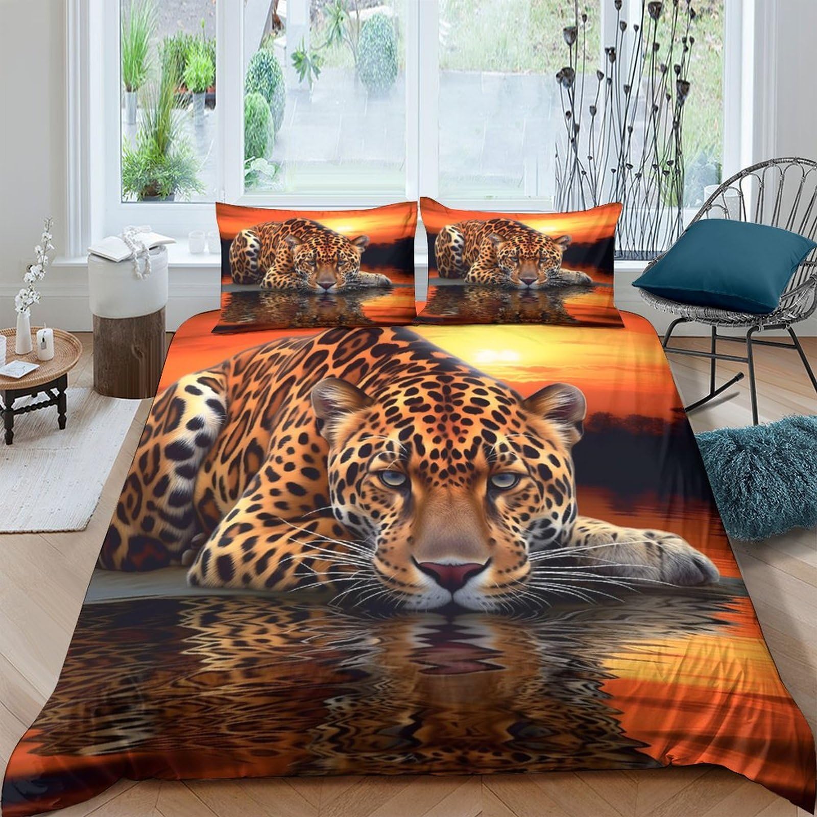 Ctjqhvkz Style-7 3D Printed Sunset Leopard Fitted Sheet Microfiber Soft Anti-Slip Water Reflection Mattress Cover For Bedroom Dorm Decor Single（135X200cm）