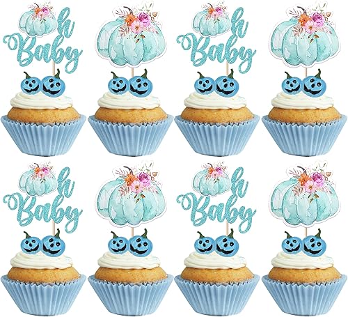 Miniatura 50 de Paquete de 24 adornos para cupcakes de calabaza con purpurina para cupcakes de calabaza para Acción de Gracias, baby shower, decoración de cupcakes