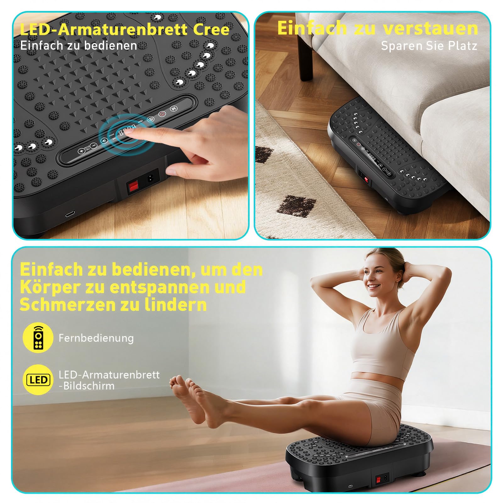 Vibrationsplatte für Lymphdrainage & Gewichtsreduktion – 9 Modi Vibrationsplattform, 3D Upgraded Fitnessgerät, Heimtrainer für Zuhause
