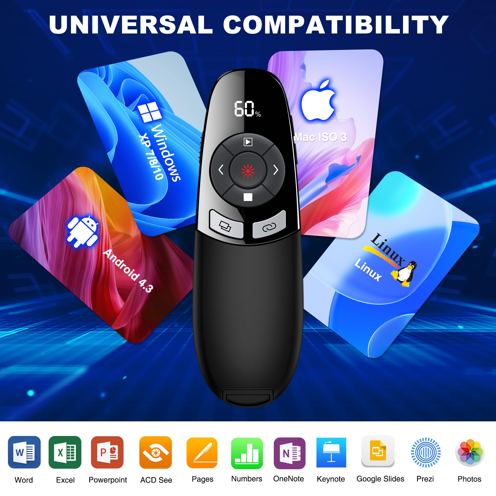 Presenter USB C, rechargeable, sans fil 2,4 GHz, pointeur pour présentations avec indicateur de batterie, lumière rouge, télécommande de présentation pour PowerPoint/Keynote/Google Slides