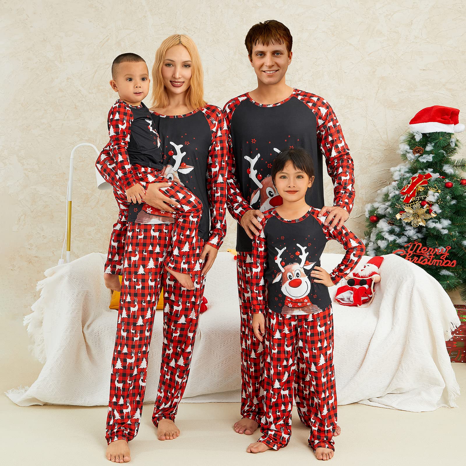 Pijama familiar de Navidad a juego de ciervos de Navidad para parejas y niños Baby Elk Reindeer Sleepwear Pijamas para adultos