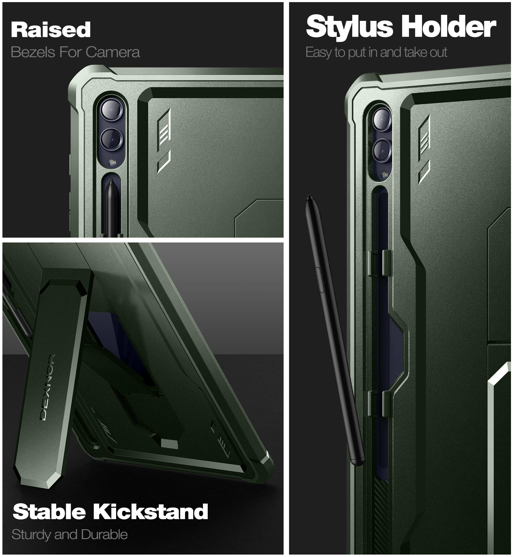 Dexnor Compatibile con Samsung Galaxy Tab S9 Ultra/S8 Ultra Cover [Protezione dello schermo integrata e supporto], Custodia protettiva antiurto durevole di grado militare Case - Verde Militare