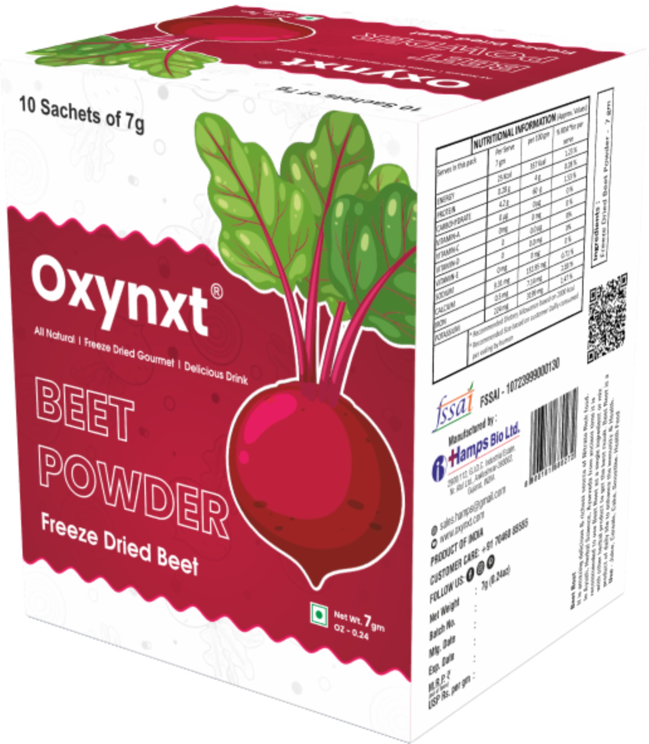 OXYNXT Freeze-Dried Beet Powder Sachets | 10 Single-Serve Packs (70g) | Natural Energy Boost | Non-GMO, Vegan, Gluten-Free | Ready-to-Mix Superfood for Smoothies & Drinks