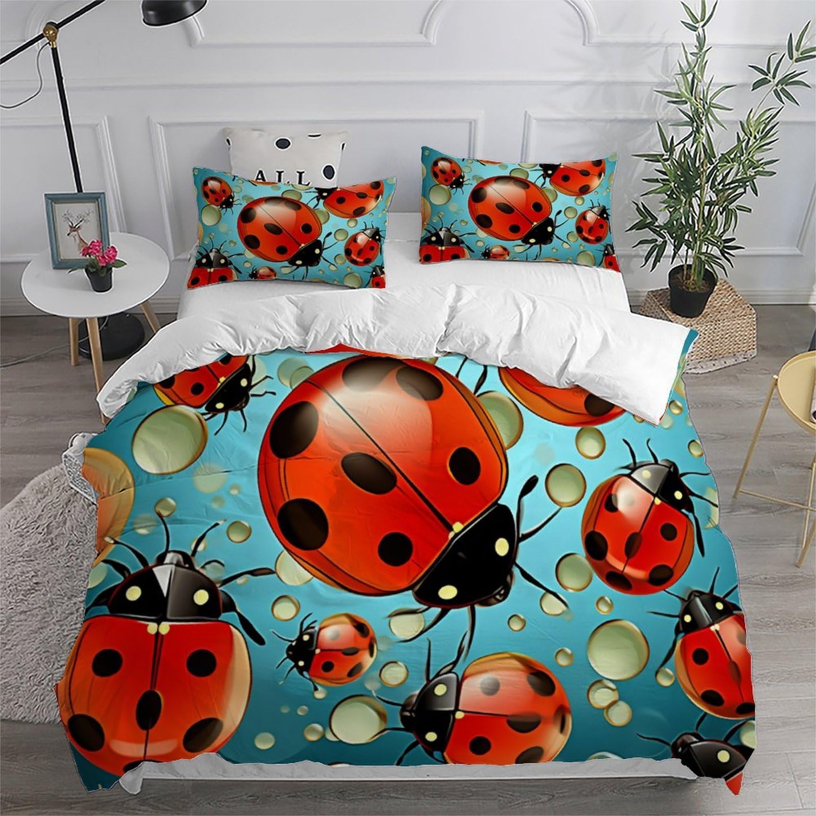 Ladybugde Ropa De Cama 3D Niños 3 Piezas Microfibra 2 Funda De Almohada CremalleraKing（220x240cm）