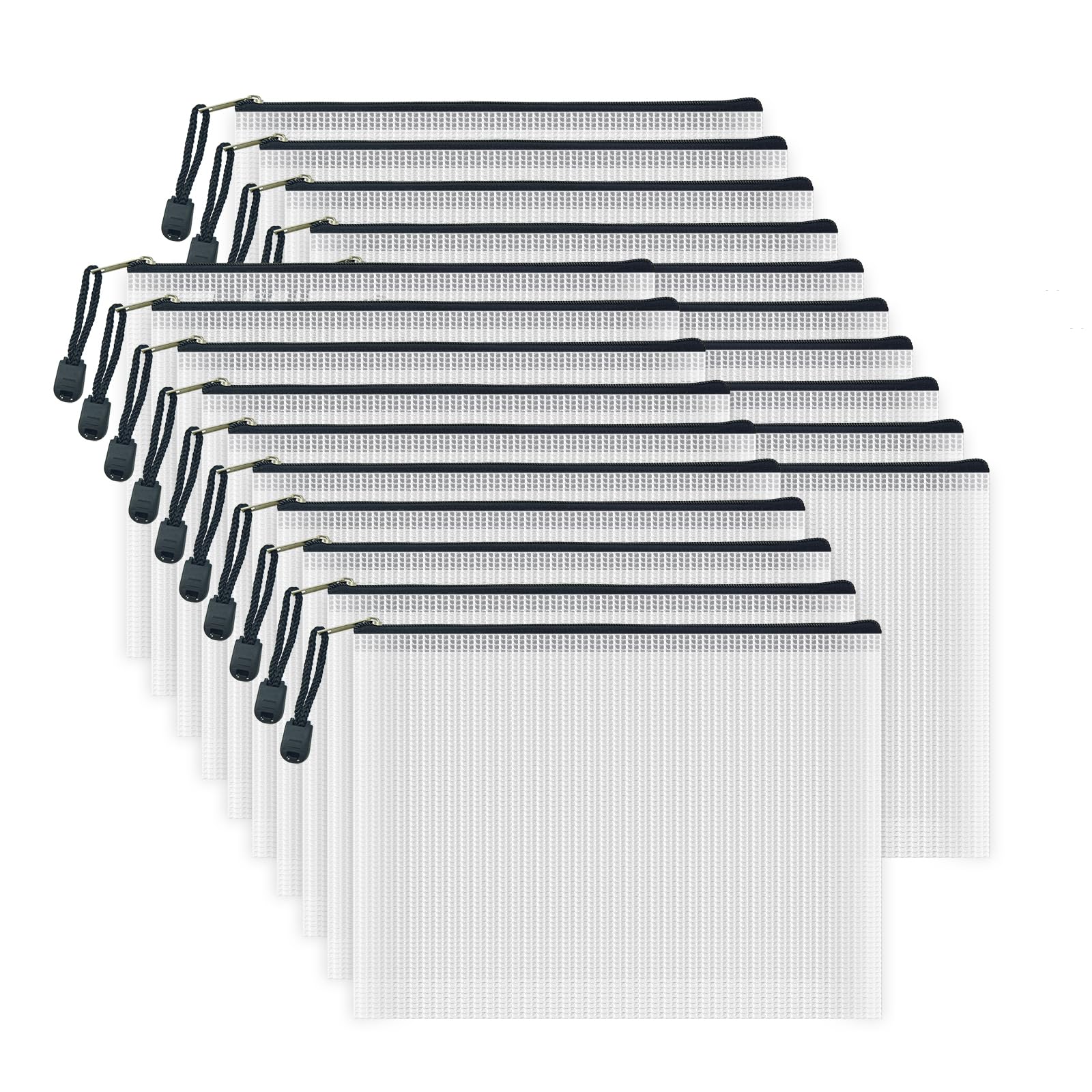 AUSTARK 20pcs Mesh Zipper Pouch Bags, Multipurpose Waterproof Organization Storage Bag for Office School Home Travel (A5 Size 9.2''x6.7'', White and Black)