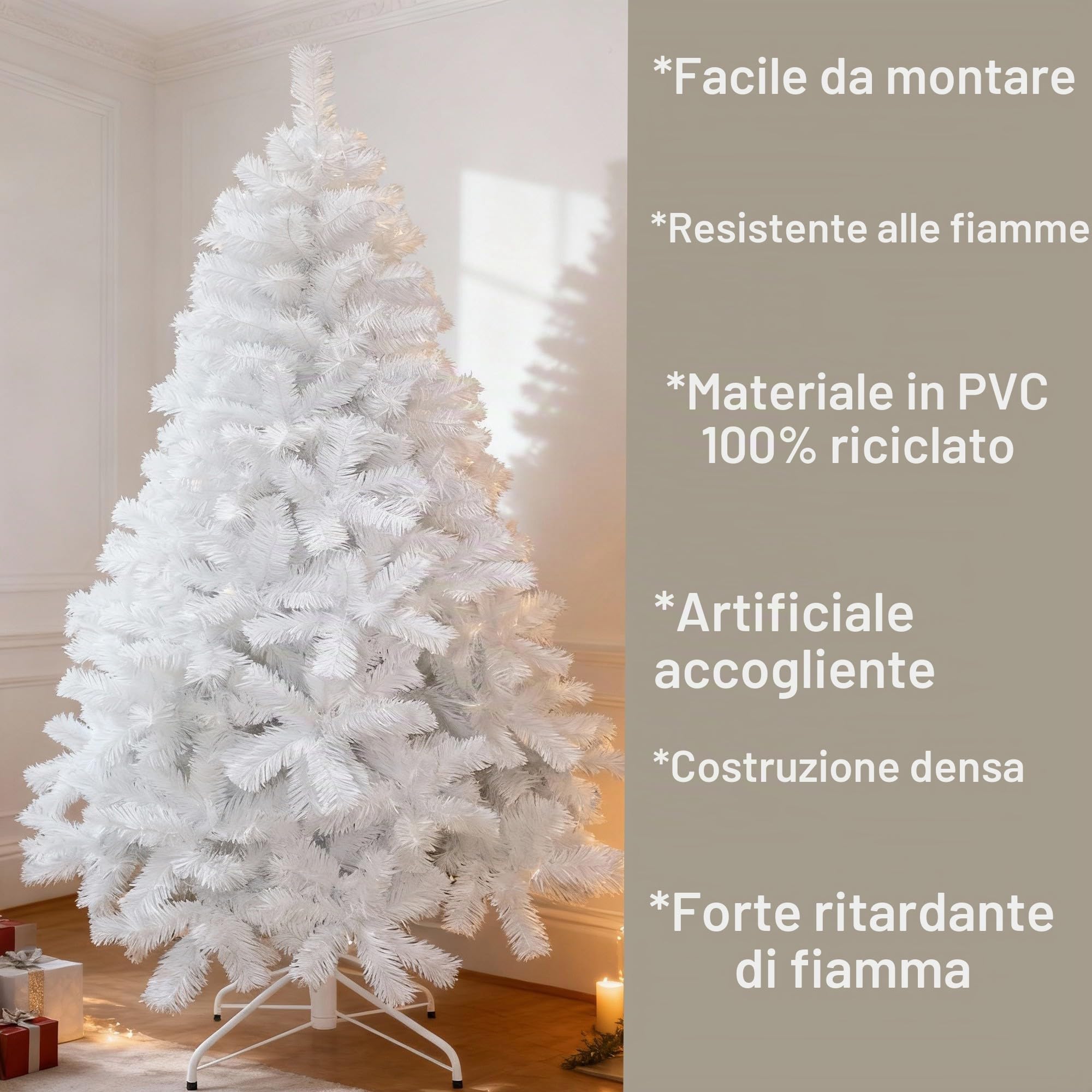 Shatchi - Albero di Natale Artificiale dall'aspetto rigoglioso, con Supporto in Metallo, in PVC, 210 cm, Colore: Nero/Verde/Bianco