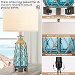 Ruzectt Coastal Glass Table Lamps, 3-Way Dimmable Touch Control Bedside Lamps with 2 USB Ports and AC Outlet, Teal Nautical Nightstand Lamps for Bedroom Living Room (LED Bulbs Included)