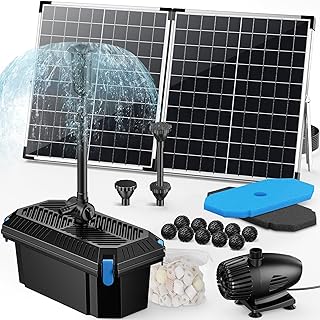 POPOSOAP 55W Teichfilter Solar – Solarbrunnen mit Filterkasten-Set (2000 L/h), stellbarer Durchfluss für Koi-Teiche, Gartenwasseraufsätze und Wildtierteich-Wasseraufbereitung