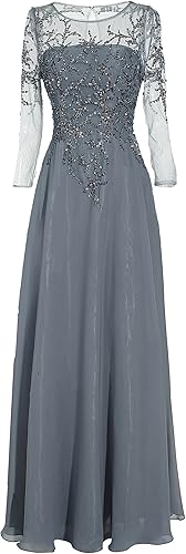 Meier - Vestido para la madre de la novia con cuentas y manga larga