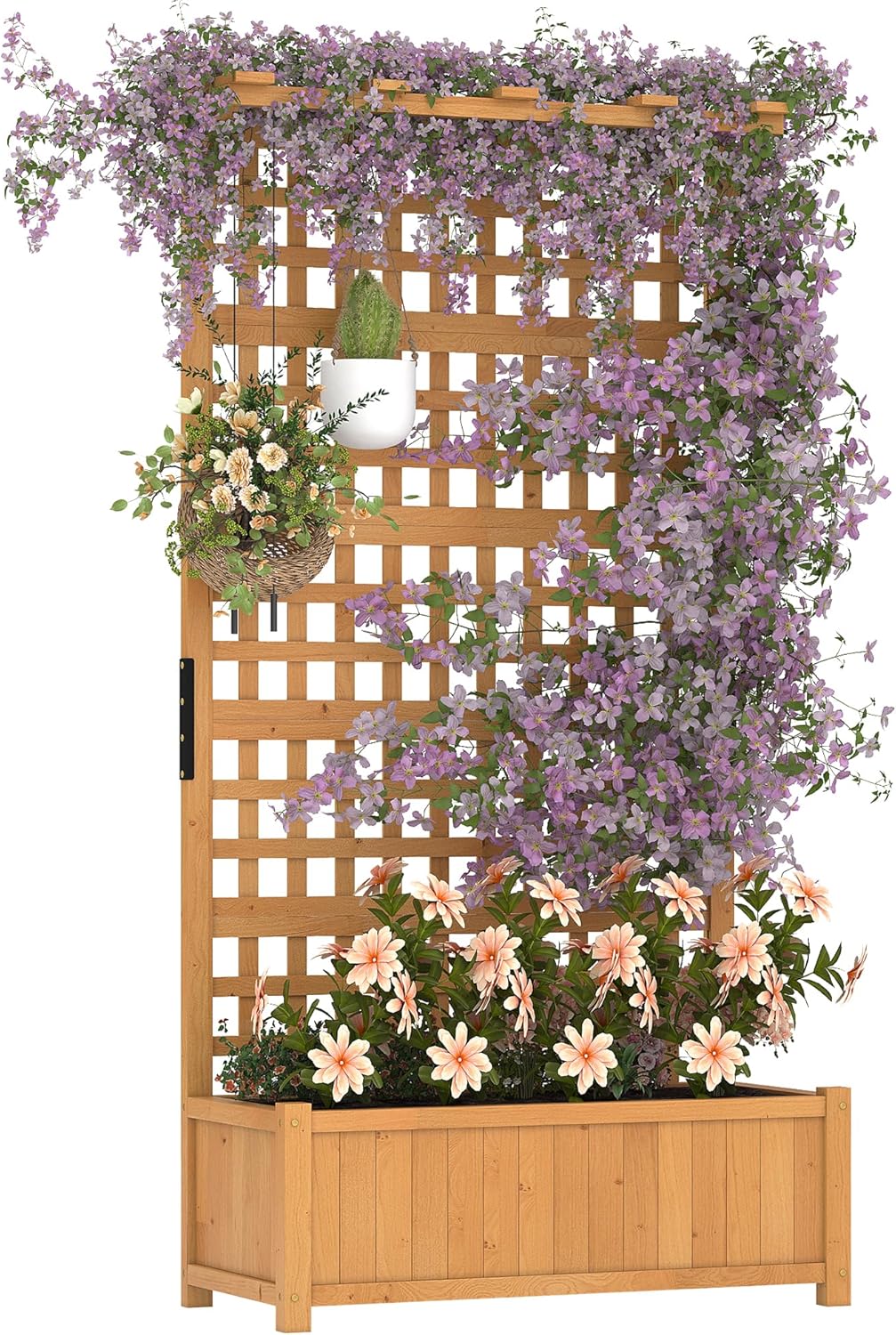 GarveeLife 67" h Raised Garden Bed with Trellis & Roof - Wooden Planter Box with Drainage, Freestanding Outdoor Garden Box for Climbing Vines, Vegetables, Flowers - Perfect for Yard, Patio, Balcony