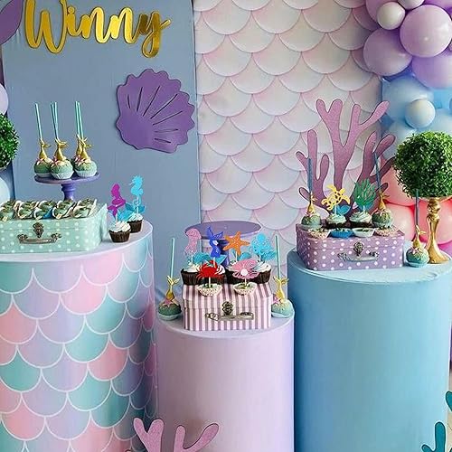 Miniatura 7 de 30 piezas de adornos de sirena para cupcakes con purpurina de estrella de mar coral cola de sirena para cupcakes, pulpo, caballito de mar, medusas,