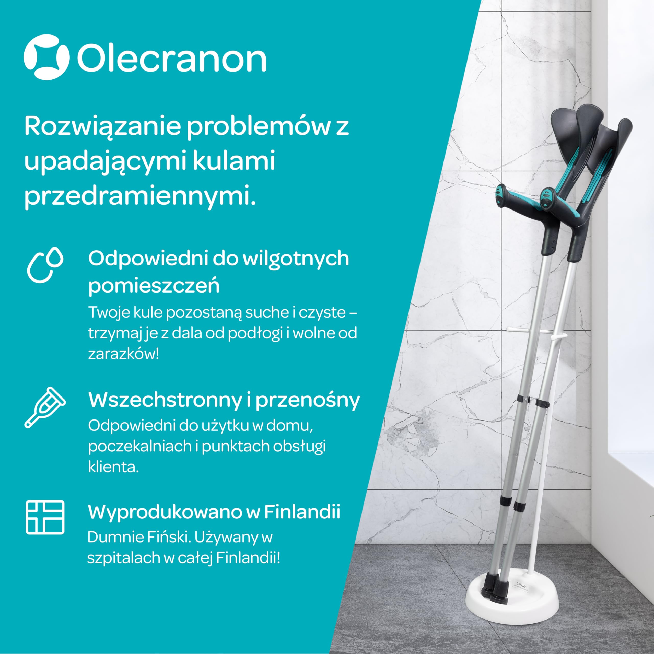 Stojak pod pachami – lekki, przenośny uchwyt na kule 62 cm, stabilne uchwyty do lasek i kul, akcesoria do kul