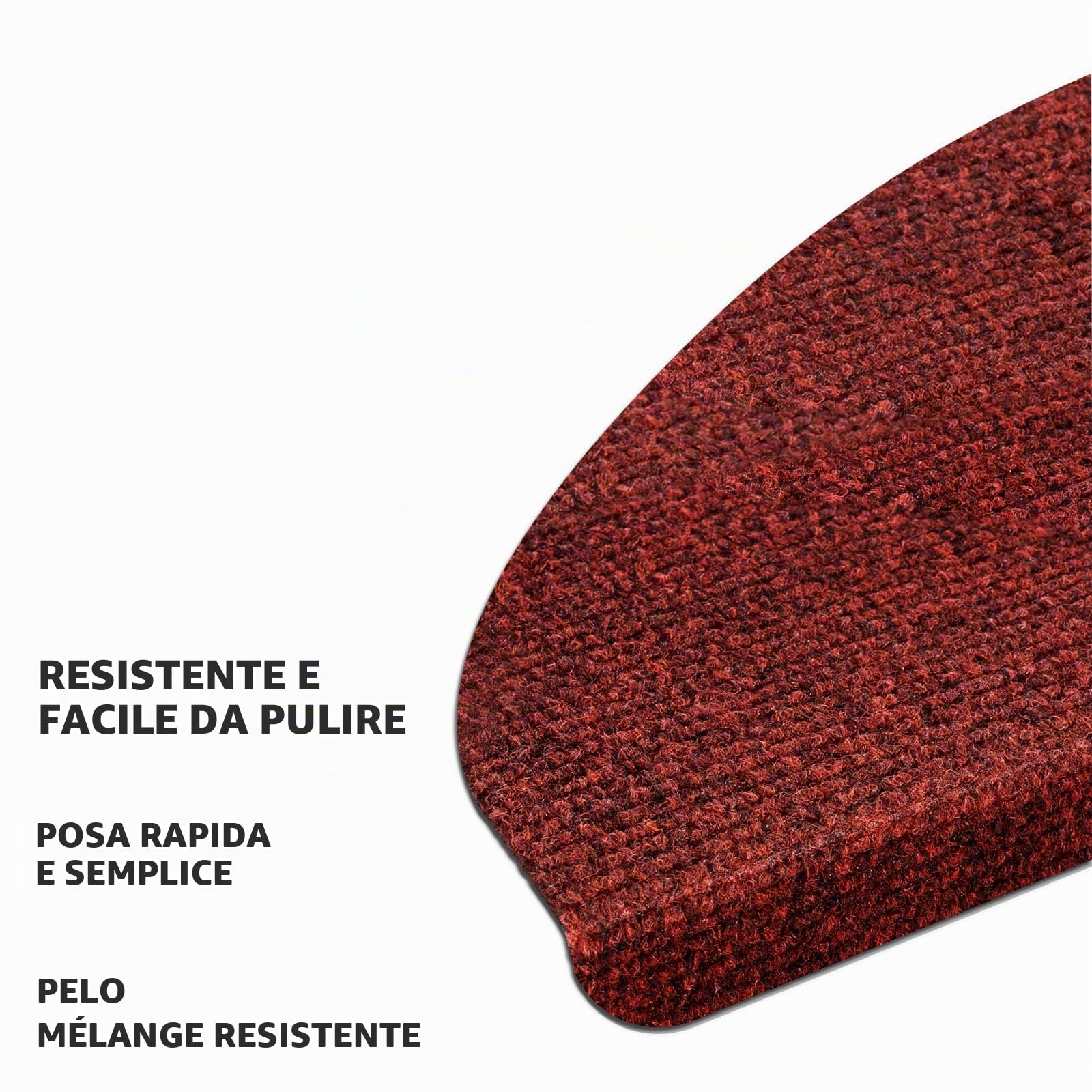 Leipzig - Tappetini per gradini semicircolari, antiscivolo e autoadesivi, per scale, per interni, in 5 colori, (rosso)