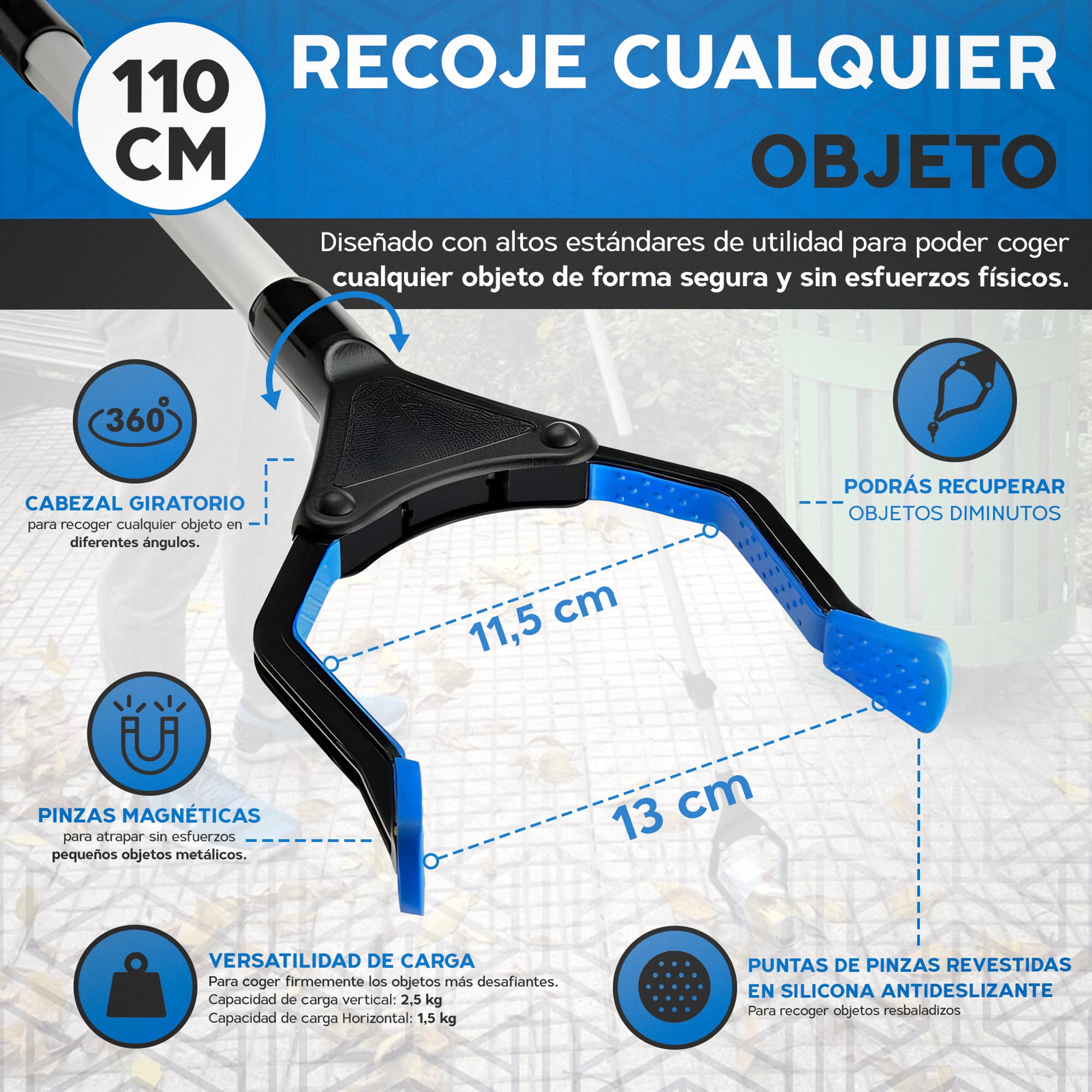 Pinza raccogli oggetti 110cm Pinza pieghevole prendi oggetti Kit 2X1 attrezzi raccogli oggetti in luoghi alti e bassi Pinza prensile raccogli immondizia Strumento magnetico telescopico15lb