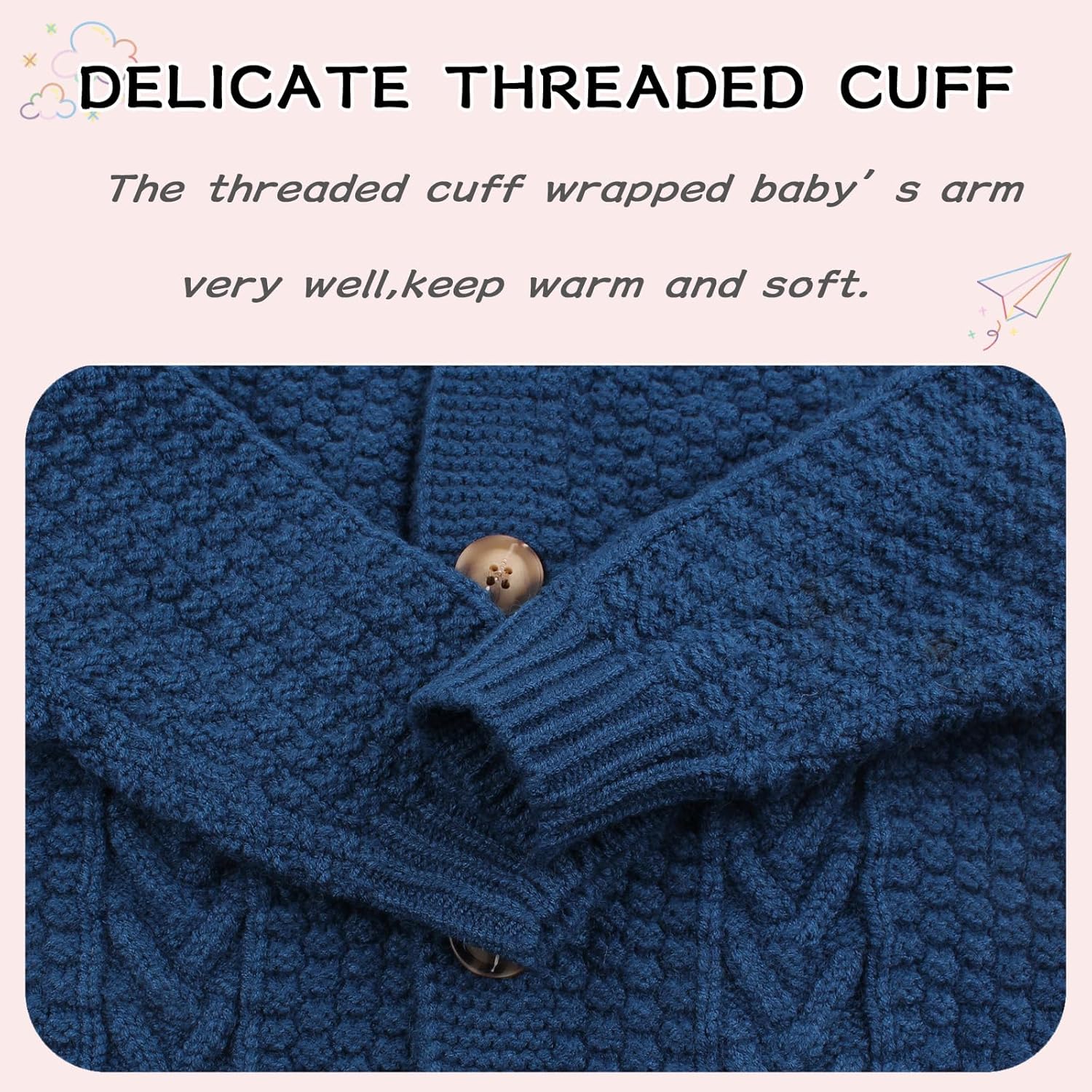 Peecabe Toddler Girl Sweaters Cable Knit Long Sleeve Crewneck Chunky Crochet Cardigans 1-6T - Image 4