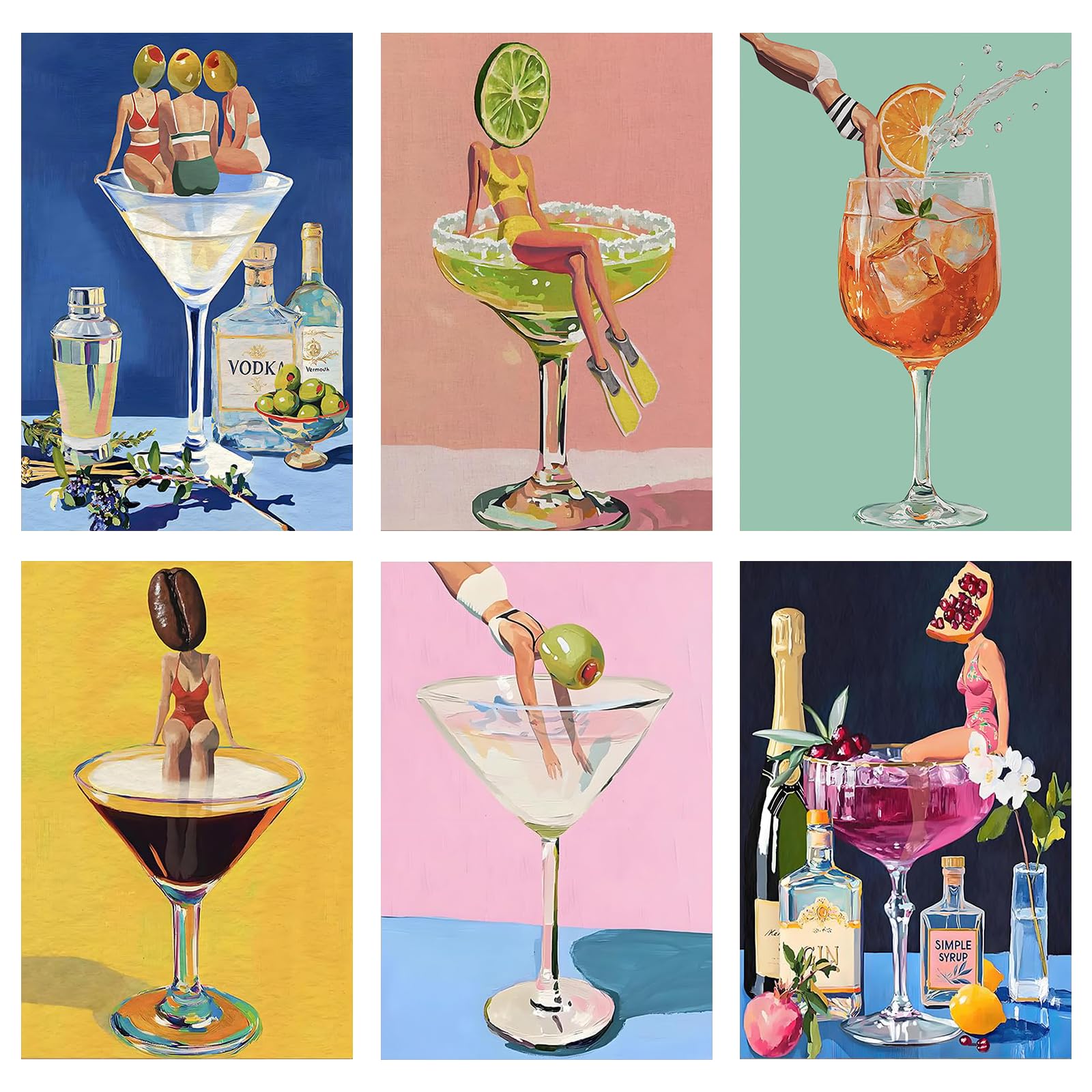 Nodrex Cocktail Diamond Painting Kits for Adults, Diamond Art Painting Canvas Set of 6, DIY Diamond Art Canvas Gem Art Adults Craft Kit, Crafts for Adults Diamond Painting Kit Gift