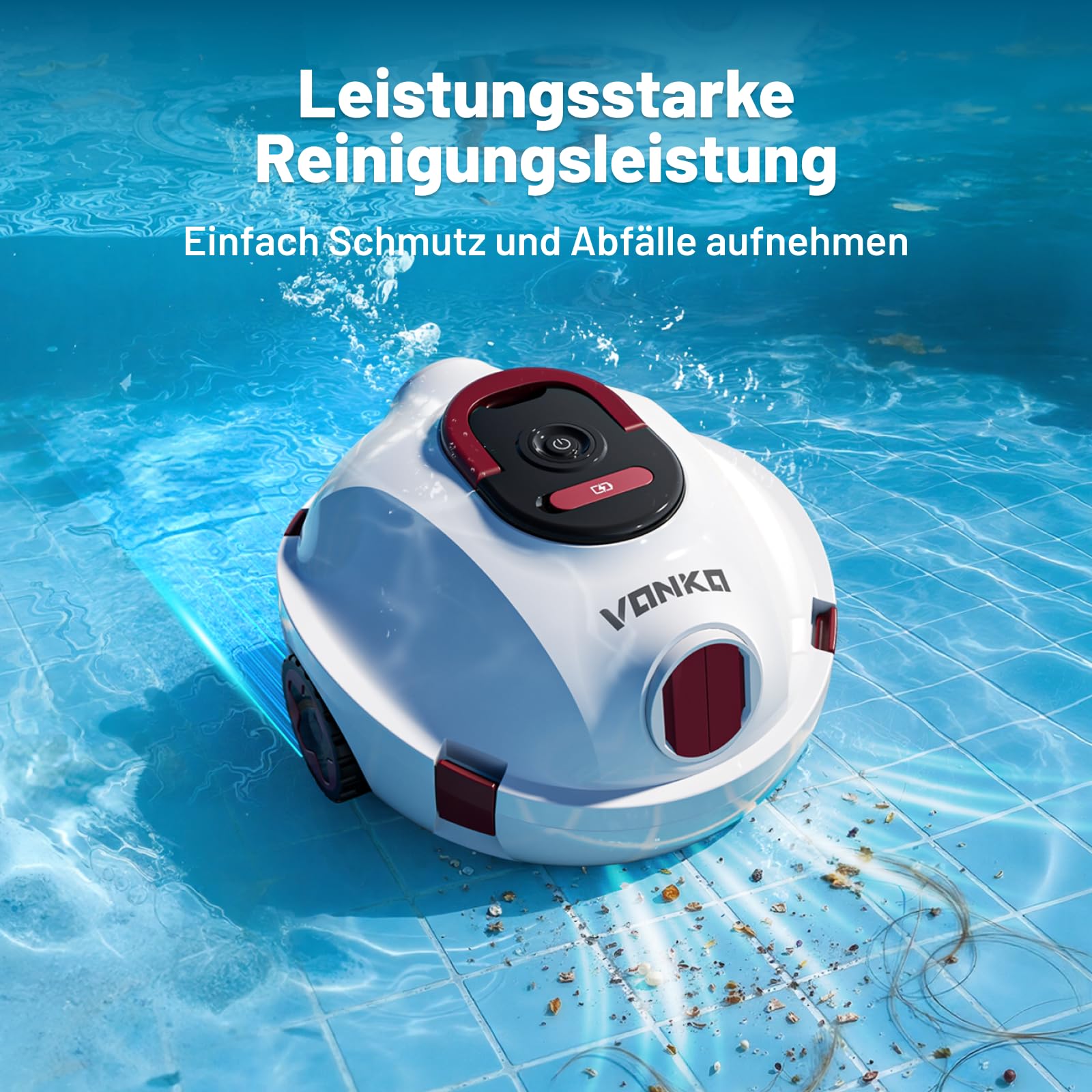 VONKO P10 Poolroboter, kabelloser Poolsauger mit Akku, 100 Min.Reinigungszeit mit Selbsteinparkfunktion, kompakter Poolreiniger Ideal für Flache Böden Pools bis zu 100㎡, Elfenbeinweiß