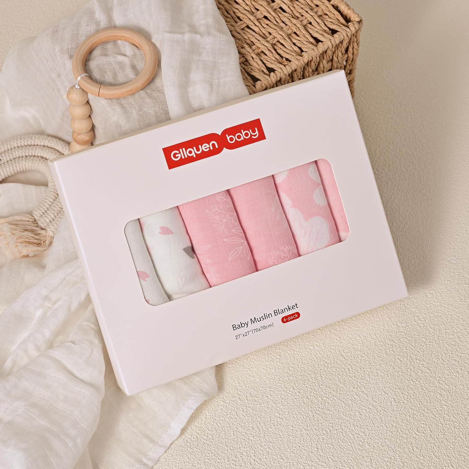 GLLQUEN BABY Receiving Blanket Boy Cotton Muslin Swaddle Blankets Girl Newborn Squares Breathable & Soft Thin Baby Blankets Cloths Double Absorbent Infant Swaddling Wrap - 6 Pack (Rosebud) - Image 6