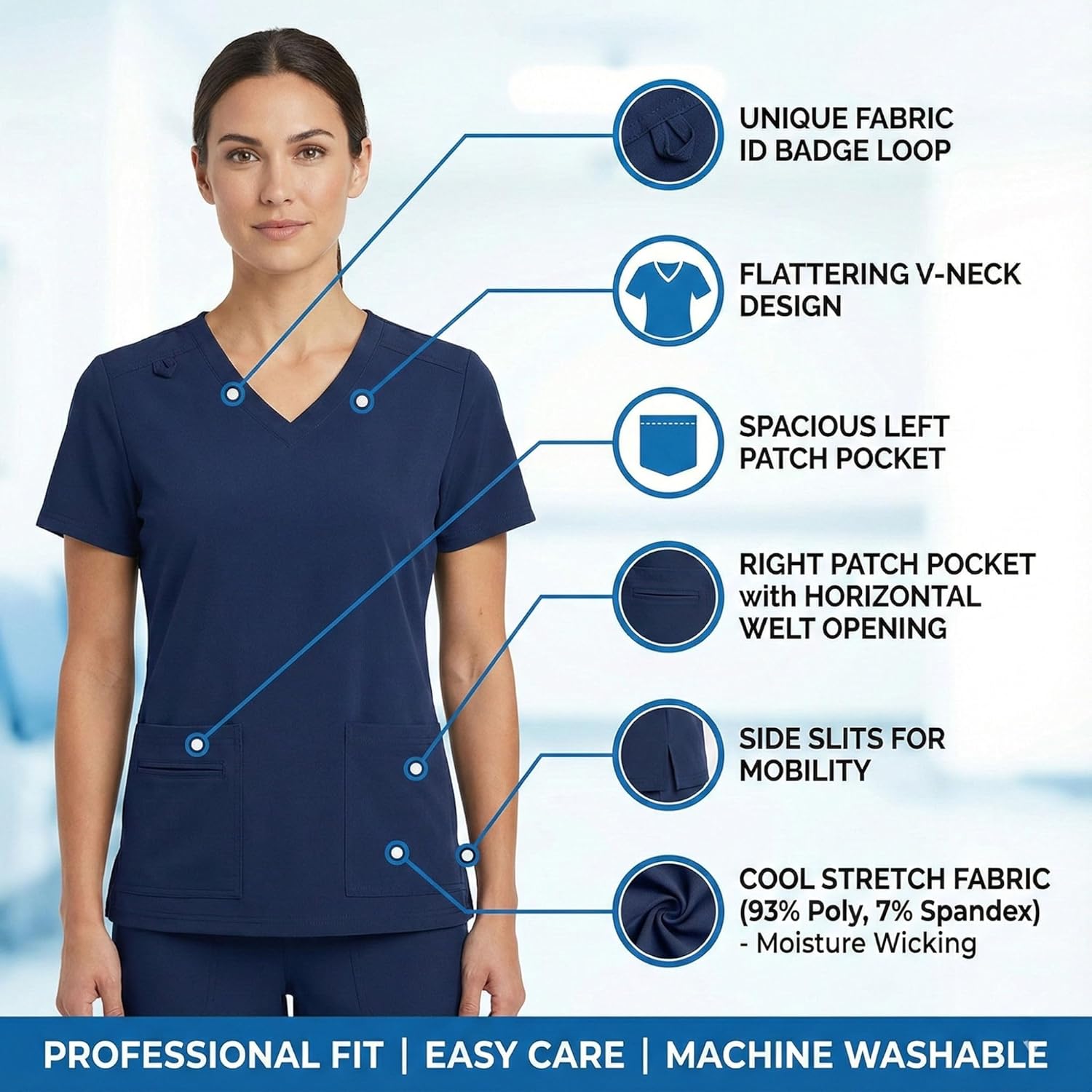 M&M SCRUBS Women's Stretch Scrub Set - Cool V-Neck Top & Cargo Pant, Breathable Moisture Wicking Medical Uniform - Image 3