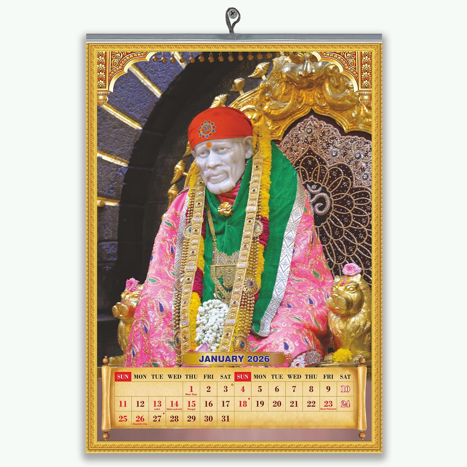 Sai Baba Wall Calendar 2026, English Monthly Calendar, 35x50 Centimeters, 12 Sheets, 130 GSM Art Paper, Double Fold Tin Mounting-image-46