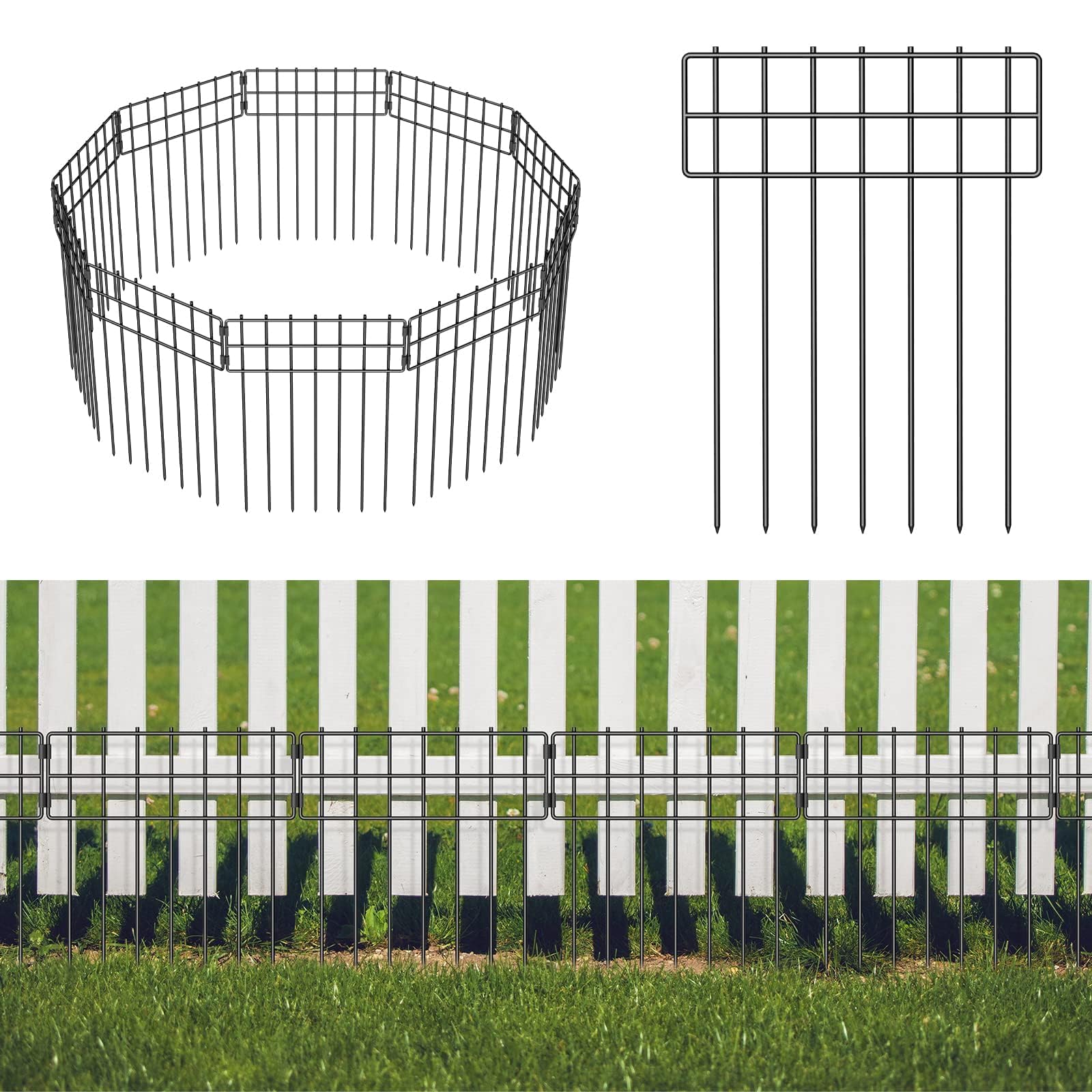 LIANTRAL Garden Fence 25 Pack, Animal Barrier Fence, No Dig Rustproof Metal Fence Panels, Patio Border Animal Fencing for Dog Rabbit Yard Patio Outdoor Decor, Total 42 cm (H) x 7.63 m (L)