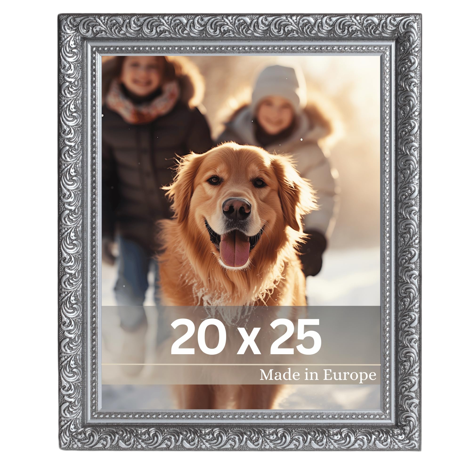 VictoR vintage Bilderrahmen „Rubens“ in 20x25 cm schwarz silber - Leiste: 30x20mm - Echtglas - Fotorahmen barock - antik - Bilderrahmen 20x25 silber