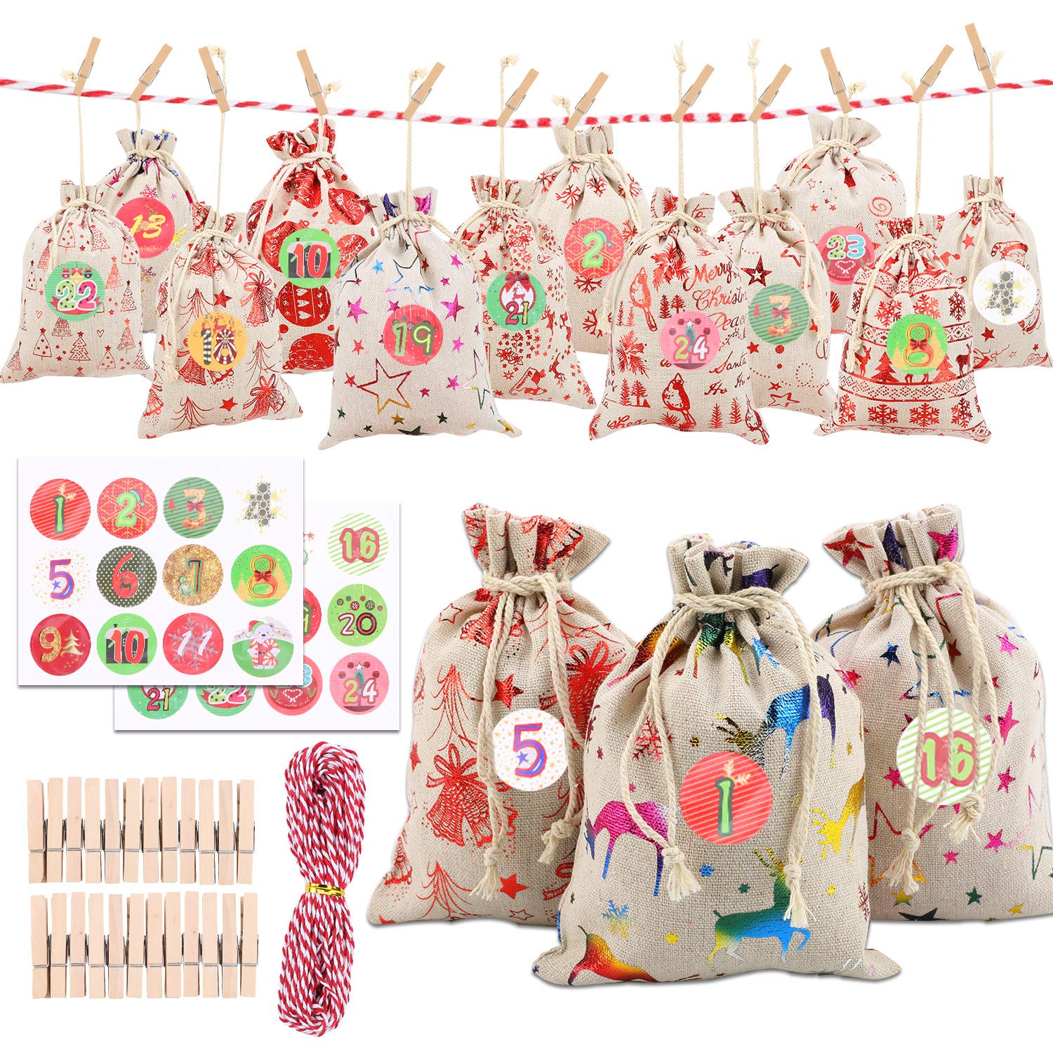 Calendrier De L Avent A Remplir Coicok 24 Pièces Calendrier De L'avent Vide A Replir 2024, Sac Pour Calendrier De L'avent Sachet Calendrier De L Avent