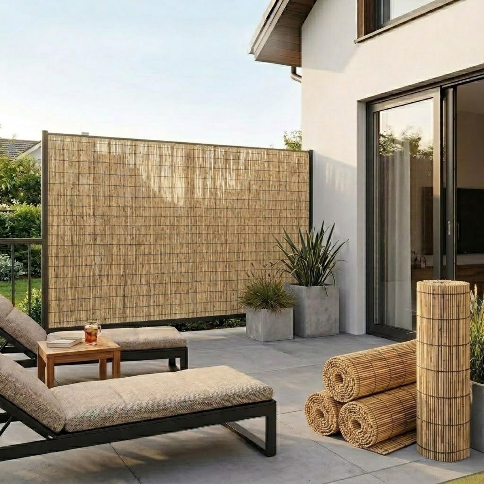 Cañizo de Caña Natural para Ocultación Jardín, Rollo Valla Bambú, Cubre Vallas y Barandilla Balcón, Cerramiento Terraza Exterior, Cercado Jardín, Paneles Ocultación(Natural,1.22 m H x 6.10 m L)