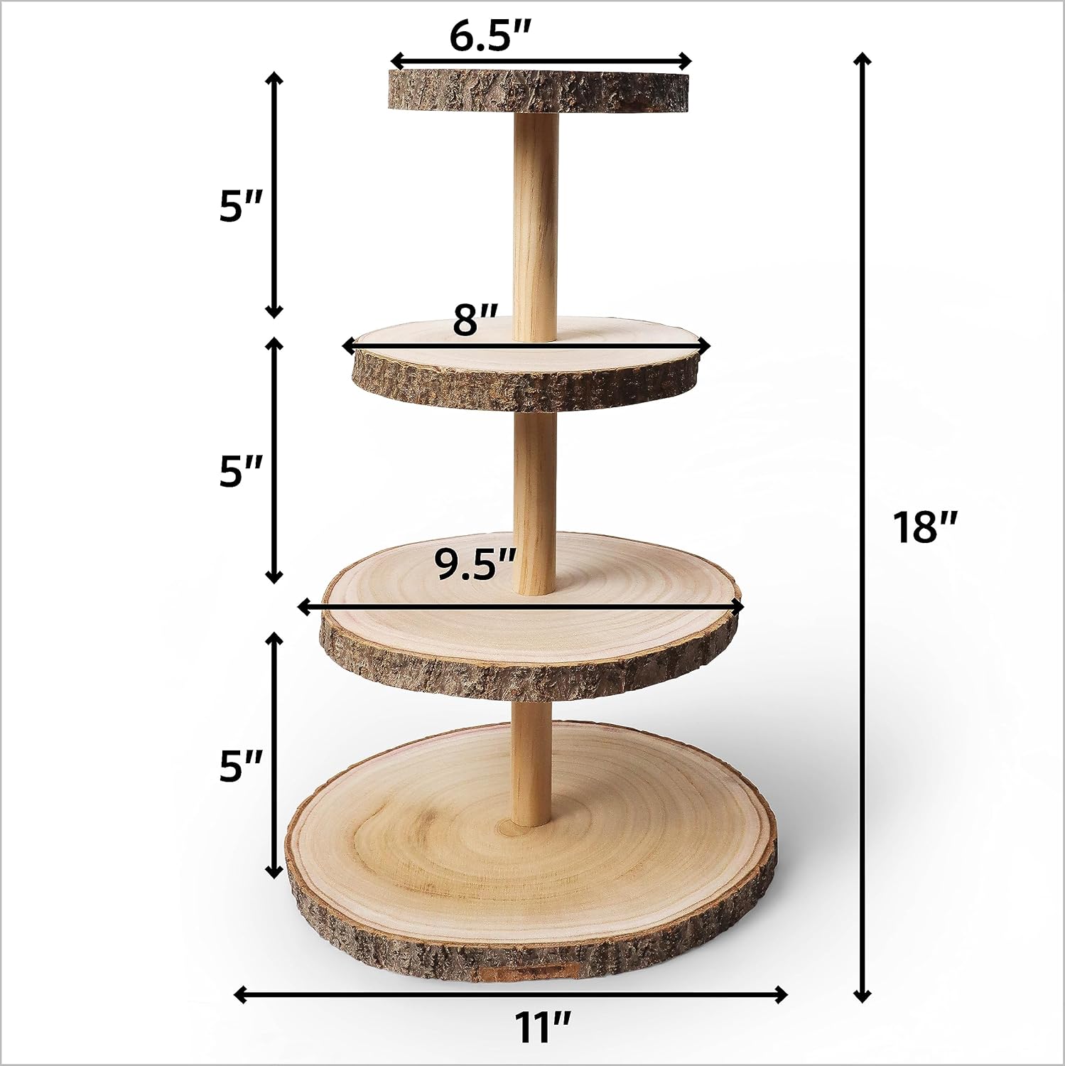 Wooden 4 Tier Rustic Cupcake Stand, Great for Wedding Cake Wood Display Tiered Centerpiece, Dessert Tower for Parties & Events