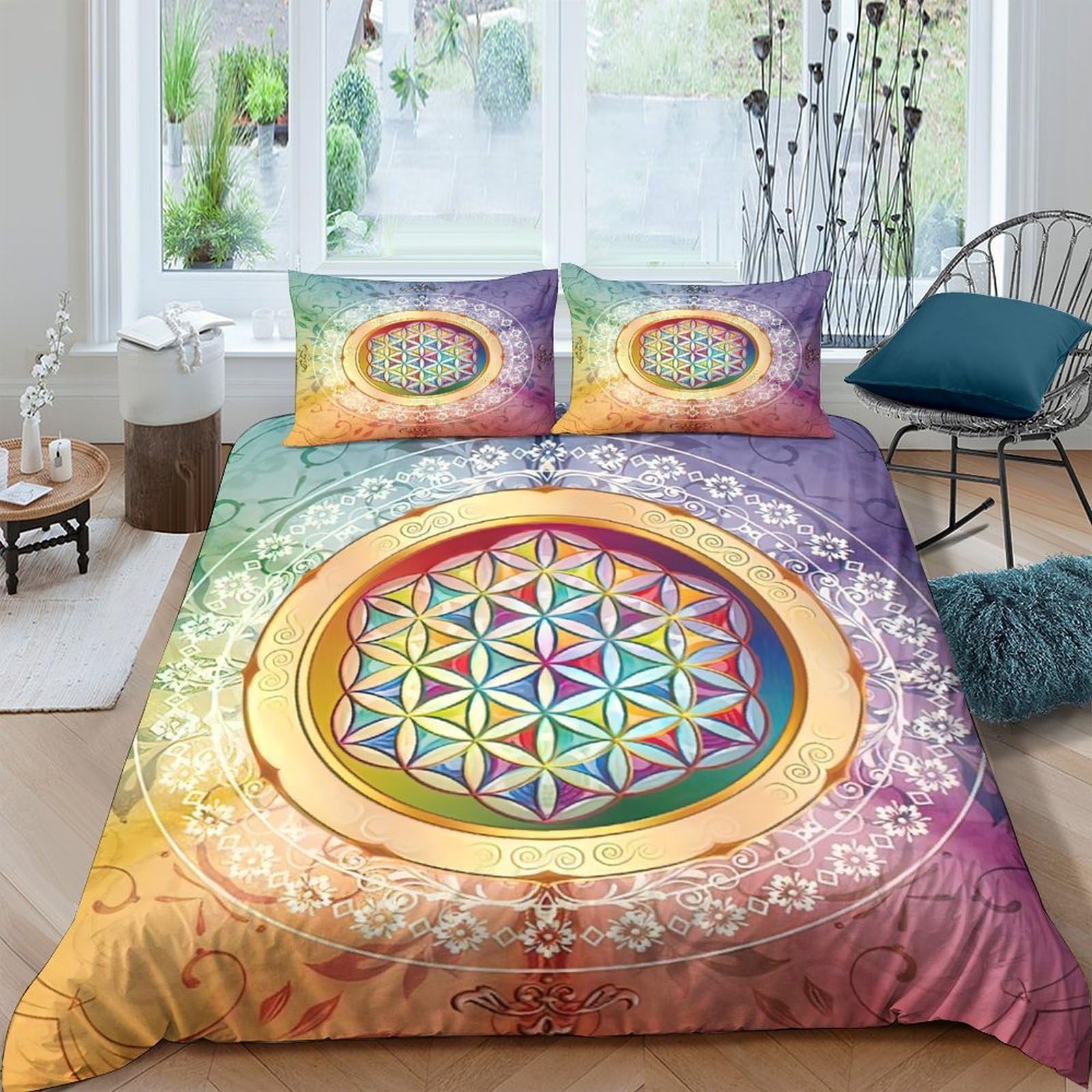 Ctjqhvkz Style-6 3D Printed Mandala Flower Fitted Sheet Microfiber Soft Multicolour Sacred Geometry Mattress Cover For Bedroom Guestroom Decor Single（135X200cm）