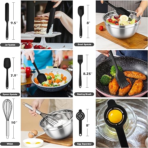 Miniatura 3 de TeamFar Juego de 7 tazones para mezclar con tapas, de acero inoxidable, con 16 utensilios de cocina, 7, 4.5, 3, 2.5, 1.5, 1.2, 0.7 cuartos de galón,