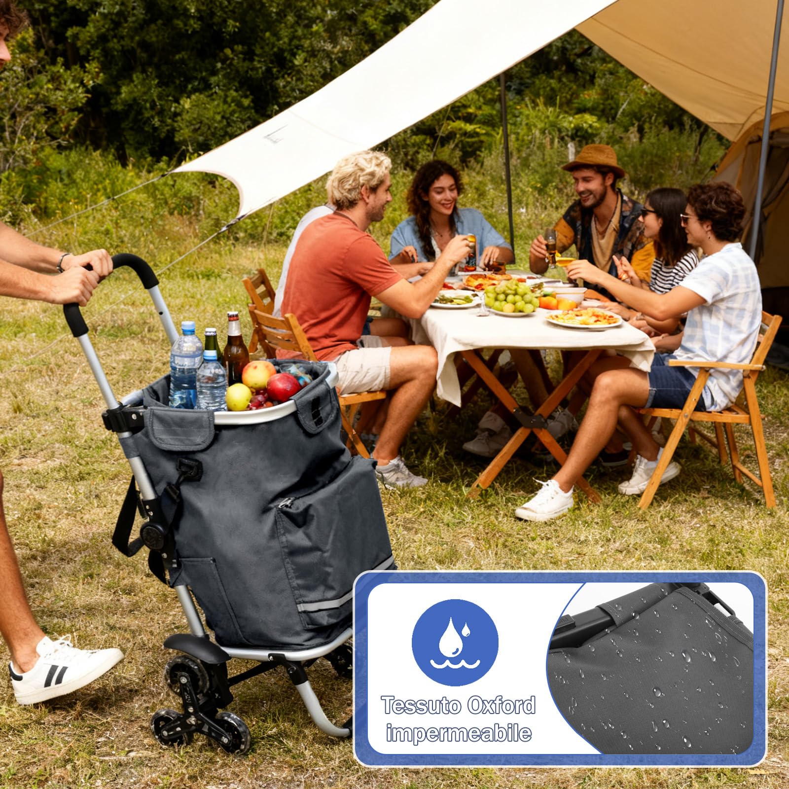Sekey Carrello della Spesa Pieghevole con Funzione Saliscale, Carrello 3 in 1 con Borsa a Tracolla e 3 Ruote, Trolley Ideale per Anziani, Spesa e Campeggio – Grigio
