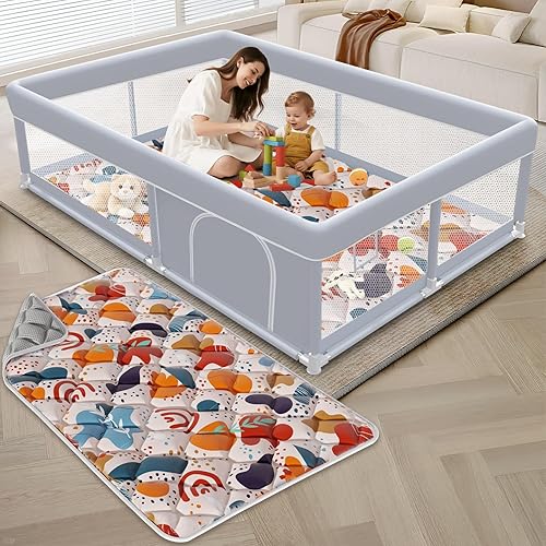 Miniatura 9 de XVISHX Corralito para bebés de 50 x 50 pulgadas, corralito para bebés y niños pequeños, corralito de juegos para interiores y exteriores, con tela