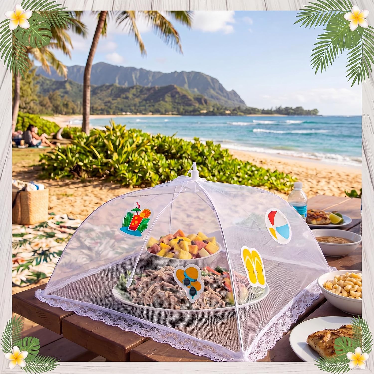 Didaey 4 Pack Large Tall Outdoor Food Covers with 32 Hawaii Felt Stickers