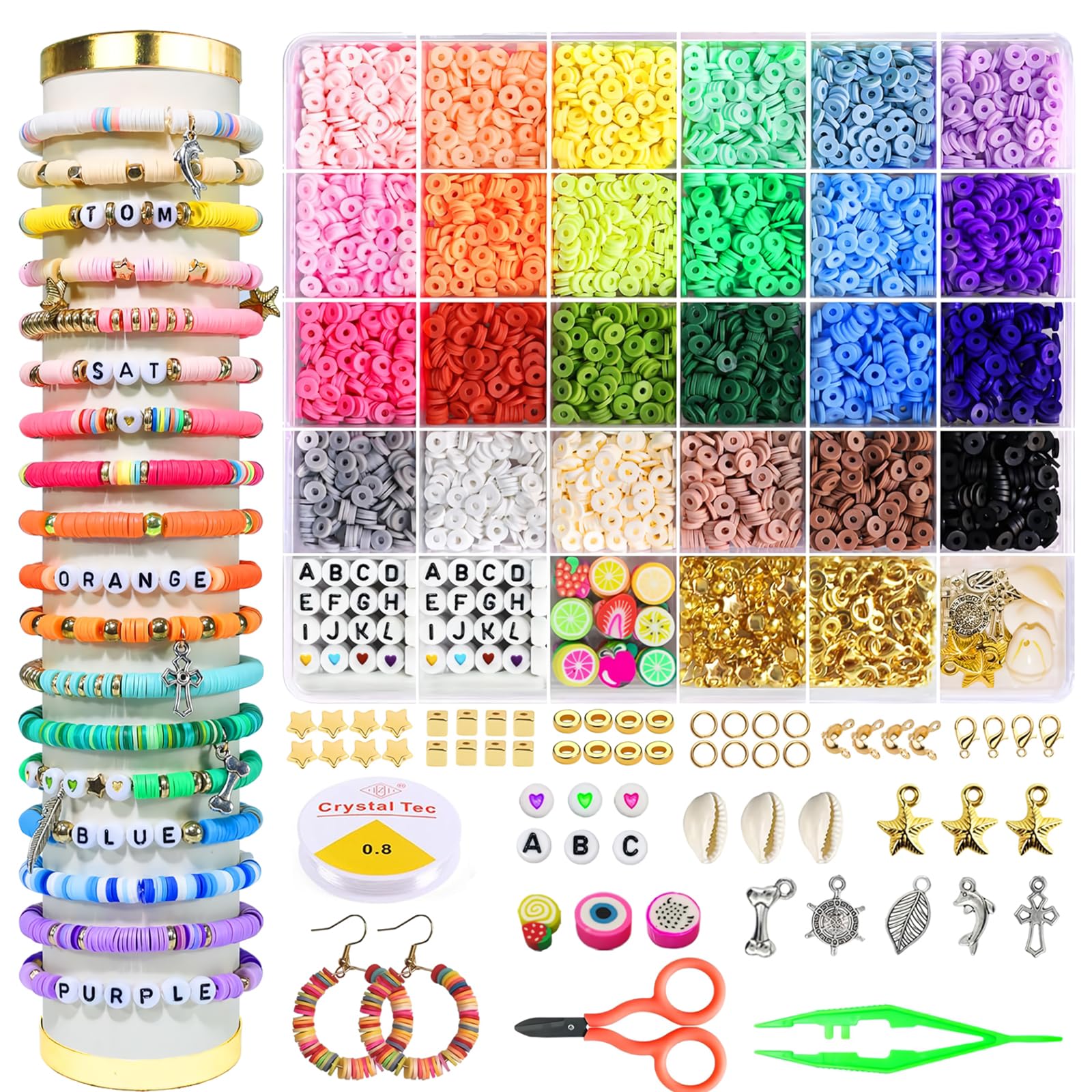 IOOLEEM 4000pc Multi-Colored Pony Beads Kit For DIY Friendship Bracelets & Jewelry Making - Includes Letter Beads, Stretchy String, Tools